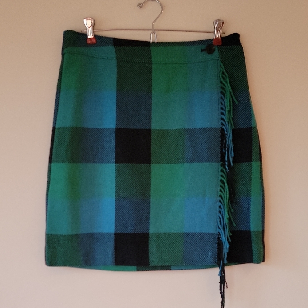 Talbots Green and Blue Plaid Mini Skirt - Size 6